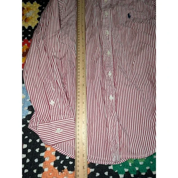 Boys Ralph Lauren long sleeve red & striped button up shirt Size 10-12 - Picture 3 of 6